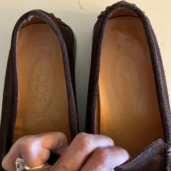 TOD'S DRIVING SHOES BROWN SUEDE Leather SIZE 5.5 Loafers Square Toe - Picture 7 of 11